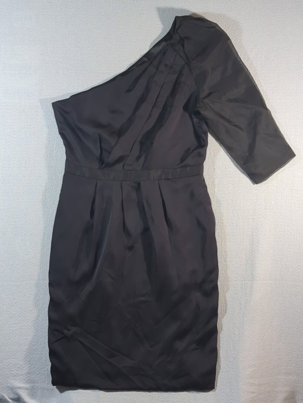 Club Monaco Black Silk One Shoulder Dress Pleated Satin Waist Mini Dress, Size 6